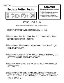 I Can Fix It - Beatrix Potter Facts (Commas)