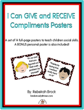 Preview of I Can GIVE and RECEIVE Compliments Posters:  14 Posters to Teach Social Skills