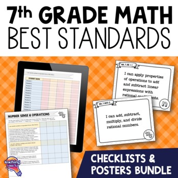 Preview of 7th Grade MATH BEST Standards I Can Posters & Checklists Bundle Florida