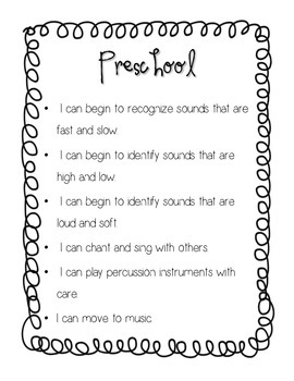 Preview of "I Can" Preschool/Kindergarten Curriculum Statements