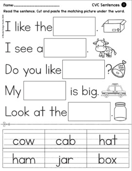 kindergarten cvc sentences worksheets printable kindergarten worksheets