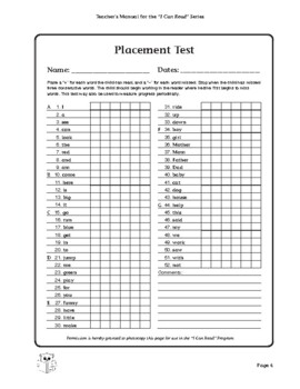 Preview of I Can Read Placement Test