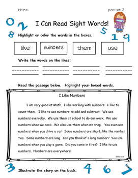 I Can Read Sight Words Read and Color Fluency Practice packet 3 NO PREP