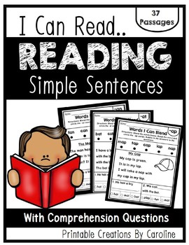 Preview of I Can Read... Simple Sentence, Comprehension, Sight Words Kindergarten, Blending