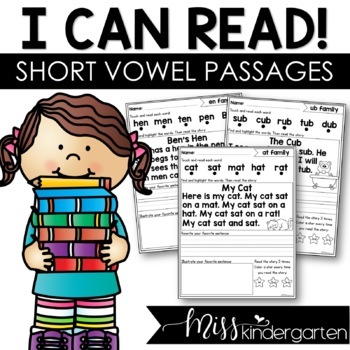 Preview of CVC Words Decodable Readers Kindergarten Word Family Fluency Reading Passages