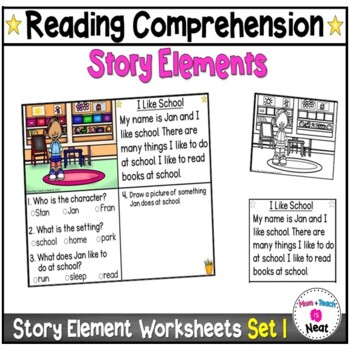 Preview of Kindergarten Story Element Reading Comprehension Worksheets (Set 1)