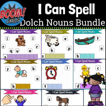Preview of Spelling | Dolch Nouns | Boom Cards |Distance Learning Bundle