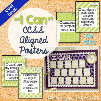 I Can CCSS Posters for Speech Language Therapy (Cool Tones) for K-6th