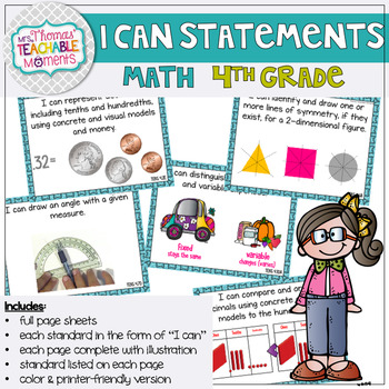 Preview of 4th Grade TEKS I Can Statements MATH