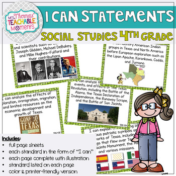 Preview of 4th Grade TEKS I Can Statements SOCIAL STUDIES