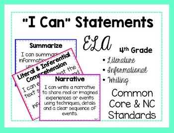 Preview of I Can Statements--4th grade ELA using Common Core & NC Standards