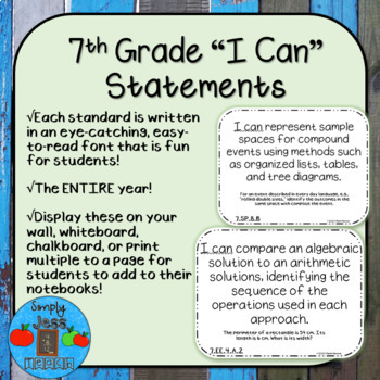 Preview of I Can Statements - 7th Grade - Ohio's Learning Standards: Mathematics
