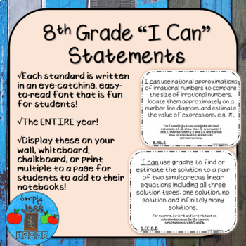 Preview of I Can Statements - 8th Grade - Ohio's Learning Standards: Mathematics