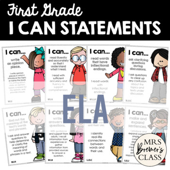 Preview of I Can Statements Charts | First Grade ELA | for Focus Board or Objective Board