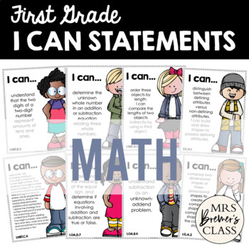 Preview of I Can Statements Charts | First Grade Math | for Focus Board or Objective Board