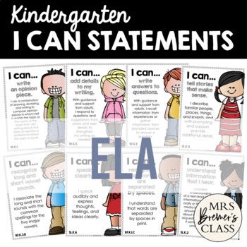 Preview of I Can Statements Charts | Kindergarten ELA | for Focus Board or Objective Board
