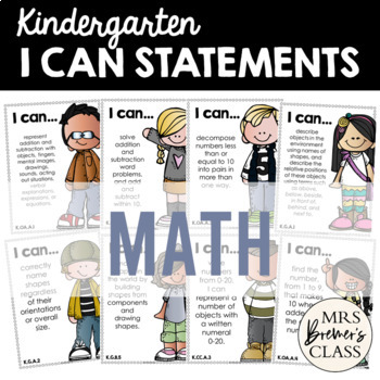 Preview of I Can Statements Charts | Kindergarten Math | for Focus Board or Objective Board