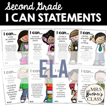 Preview of I Can Statements Charts | Second Grade ELA | for Focus Board or Objective Board