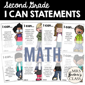 Preview of I Can Statements Charts | Second Grade Math | for Focus Board or Objective Board