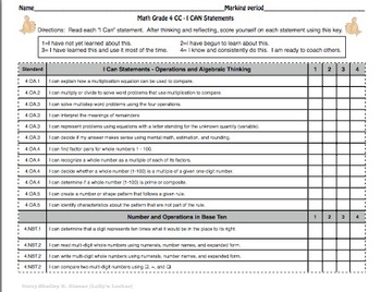 I Can Statements Common Core Math Grade 4 by Lolly's Locker | TpT