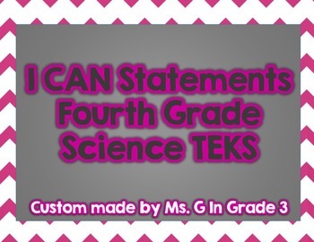 Preview of I Can Statements-Fourth Grade Science TEKS  Dark Pink