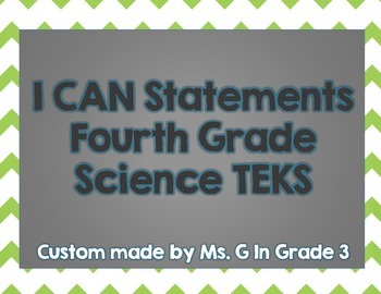 Preview of I Can Statements-Fourth Grade Science TEKS Green