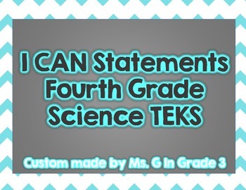 Preview of I Can Statements-Fourth Grade Science TEKS Neon Blue