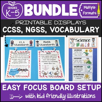 Preview of I Can Statements Grades K-5: CSSS Math & ELA, NGSS Science, & Vocabulary Bundle