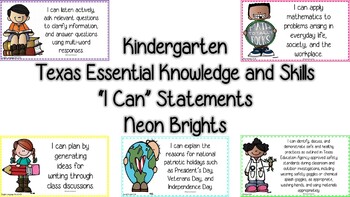 Preview of I Can Statements Kindergarten (Neon Brights)