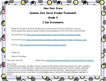 Preview of I Can Statements New York Common Core Social Studies Grade 2