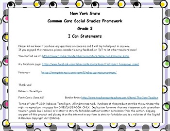 Preview of I Can Statements New York Common Core Social Studies Grade 3