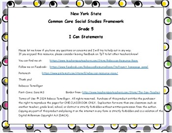 Preview of I Can Statements - New York Common Core Social Studies Grade 5