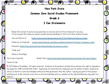 Preview of I Can Statements - New York Common Core Social Studies Grade 6