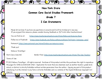 Preview of I Can Statements - New York Common Core Social Studies Grade 7