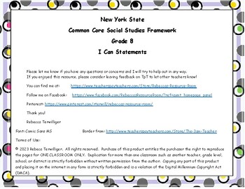Preview of I Can Statements - New York Common Core Social Studies Grade 8
