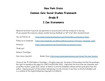 Preview of I Can Statements New York Common Core Social Studies Grade 8 Plan Book List