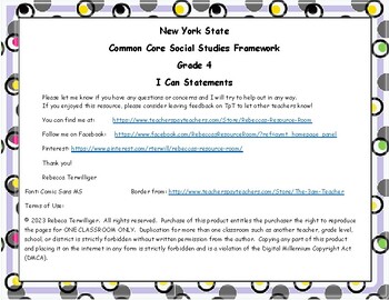Preview of I Can Statements -  New York Common Core Social Studies Grade 4