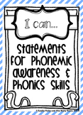 I Can Statements: Phonemic Awareness & Phonics Skills