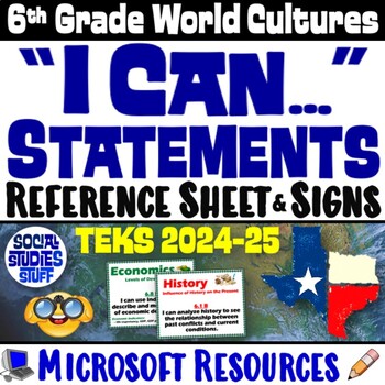 Preview of Social Studies TEKS Grade 6 World Culture | I Can Statements & Signs | Microsoft