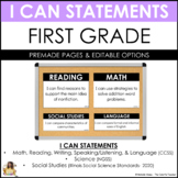 I Can Statements for 1st Grade: Simple Design (Editable)