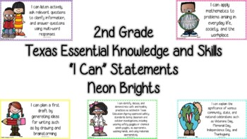 Preview of I Can Statements for 2nd Grade (Neon Brights)