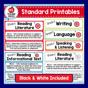 I Can Statements, 6th Grade ELA Pocket Chart Printables & Word Walls (CCSS)