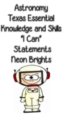 I Can Statements for Astronomy (Neon Brights)