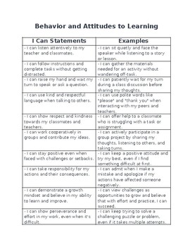 Preview of I Can Statements for Behavior and Attitudes with Examples.