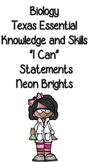 I Can Statements for Biology (Neon Brights)