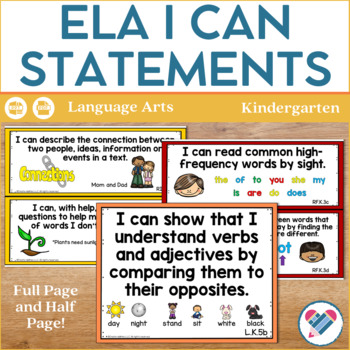 Preview of I Can Statements Kindergarten ELA