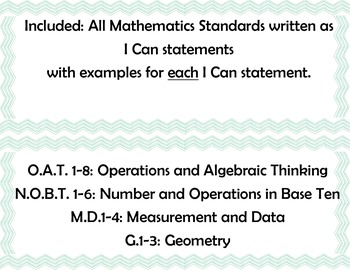 Preview of I Can Statements for Math: Common Core Aligned with Examples for Each
