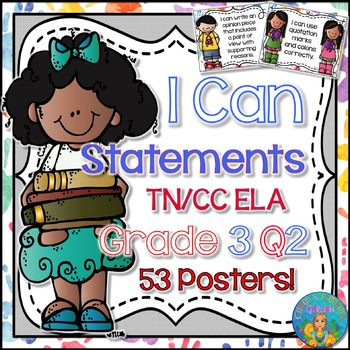 Preview of I Can Statements for Tennessee ELA Grade 3 Second Quarter Watercolor Brights