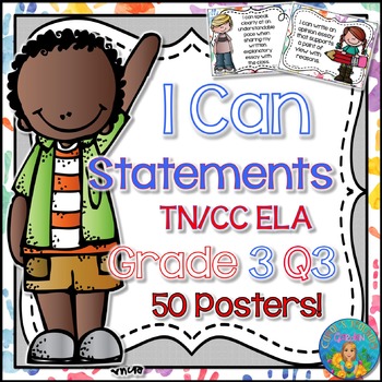 Preview of I Can Statements for Tennessee ELA Grade 3 Third Quarter Watercolor Brights