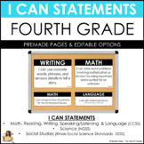 I Can Statements for Fourth Grade: Simple Design (Editable)